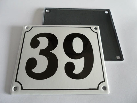 Old German White Enamel Porcelain Metal House Door Number Street Sign / Plate 39 Cover