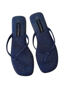 Vintage Y2K Boho Denim Jean Sandals Size 10 41 Pierre Fontaine Thongs Exc Con - Picture 1 of 6