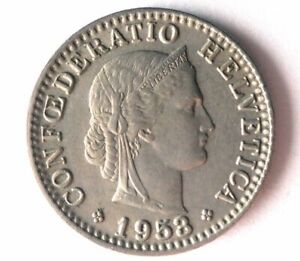 1953 SWITZERLAND 20 RAPPEN - Excellent Collectible Coin - FREE SHIP - Bin #343