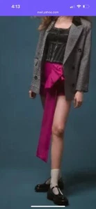 Anthropologie Les Filles Asymmetrical taffeta Fushia Skort W Bow MSRP $148 NWT - Picture 1 of 9