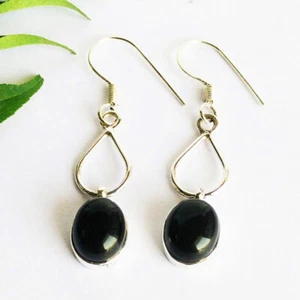 925 Sterling Silver Black Onyx Earrings Handmade Jewelry Birthstone Earrings - Picture 1 of 5