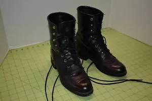Laredo Womens Leather Kiltie Black Brown Lace Up Western Boots Sz 8M Made In USA - Picture 1 of 15