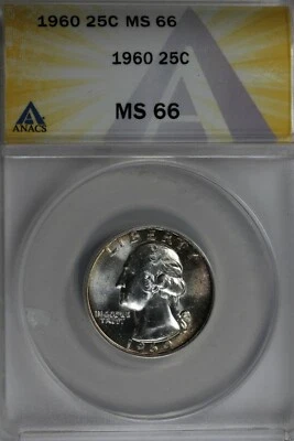 1960  .25   ANACS   MS 66  Washington Quarter, Silver 25 Cents (0.25) - Image 1 of 2