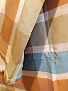 3YDS BP#58 TURQ OFF WHT CELERY COPPER SILK TAFETTA PLAID  3" BLOCKS DRESS HOME - Picture 1 of 7