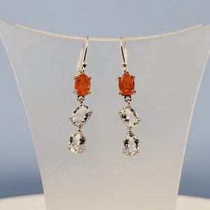 Opal Aquamarine Earrings, Orange Ethiopian Opal, Ice Aquamarine, Semi Precious - Picture 1 of 4