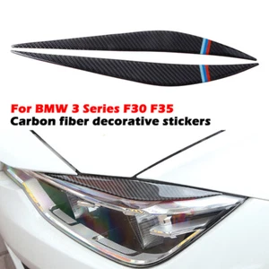 Carbon Fiber Headlight Eyebrows Eyelids Covers Trim For BMW F30 3 Series 2012-18 - Picture 1 of 7