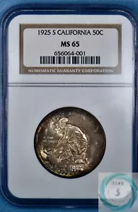 1925-S California Diamond Jubilee Commemorative 50c NGC MS 65 - Golden Brown - Picture 1 of 12