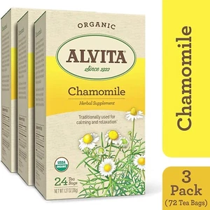 Alvita Chamomile Organic Herbal Tea Bags 24 ( 3 Pack Total 72 Bags) Expr 10/2022 - Picture 1 of 10