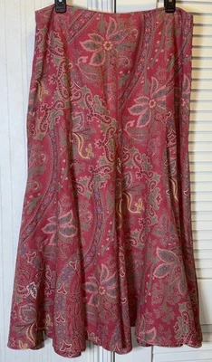 Falda Acampanada Vintage Lauren Ralph Lauren Roja Paisley Floral Boho 100% Lino 14 Foto 1 de 4