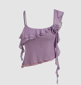 Cider Purple Asymmetrical Rosette Ruffle Mesh Crop Top Sz XL Fairy Mermaidcore - Picture 1 of 9