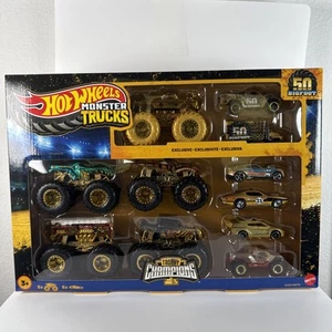 NEW Hot Wheels Monster Trucks 50 Bigfoot Trophy Champions 50th Anniversary Set - Picture 1 of 2