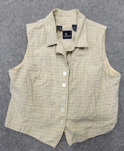 Camisa a cuadros marrón sin mangas Lizsport Petite para mujer talla 8P lino - Imagen 1 de 5