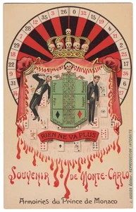 1910 Glücksspiel, Roulette, Totenköpfe, Mann hängt, Mann erschießt sich selbst - Monte Carlo - Bild 1 von 2