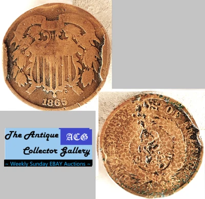 1865 US Copper Two Cent Piece 🪙 Civil War Era 🪙Antique🪙 - Image 1 of 4