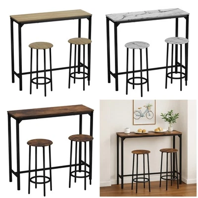 3Pc Bar Table & Stools Set Home Kitchen Dining Breakfast Industrial Furniture - Image 1 of 4