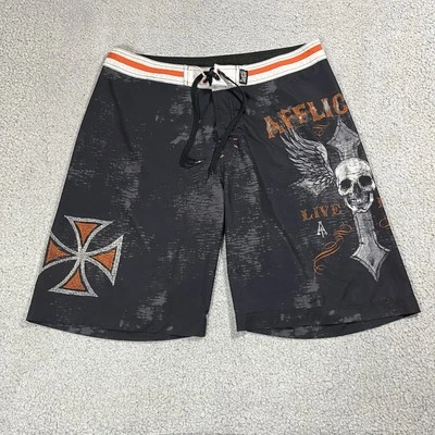 Bañador Affliction Board Shorts Para Hombre 38 Cordón Y2K Calavera Cruz Grunge Foto 1 de 4