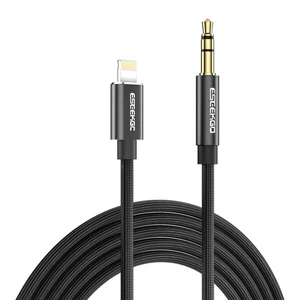 MFi-certified Lightning to 3.5mm Aux Cotton Mesh Braided Audio Cable, Black 1.2M - Picture 1 of 9