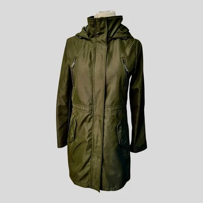 Kenneth Cole Reaction Women's Utility Parka Coat Olive Green Hooded Zip Jacket - Image 1 of 4