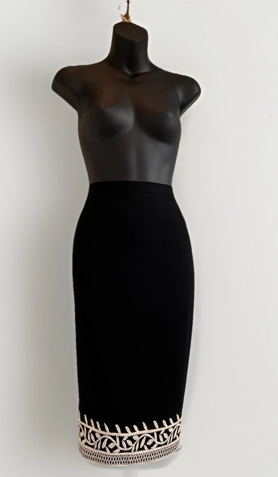 Paul Costello Black and Cream Wool Pencil Skirt UK Size 10 - Image 1 of 4