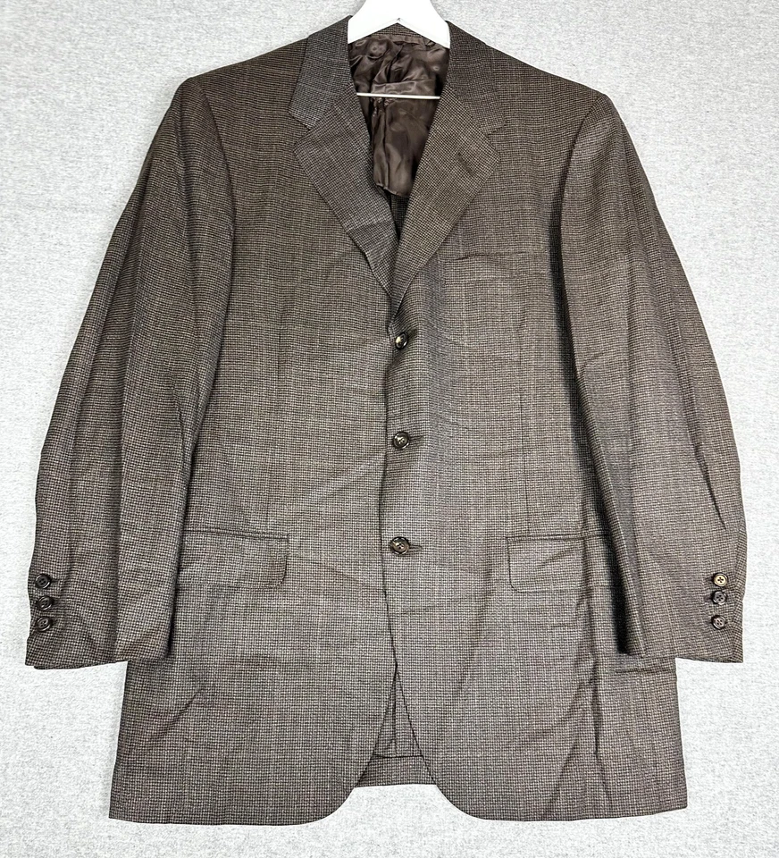 Blazer Oxxford Clothes para Hombres 42L Marrón Lana 3 Botones Hecho a Mano EE. UU. Pata de Gallo Foto 1 de 4