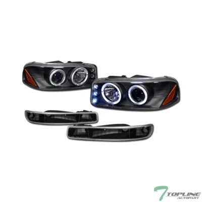 Topline For 99-06 Yukon/Sierra Blk Halo LED Projector Headlight+Signal Bumper JY - Image 1 of 4