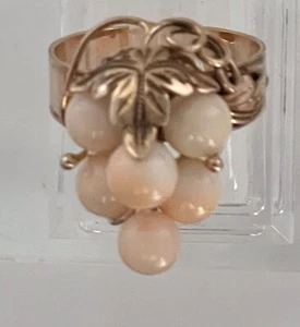 Vintage 14K gold coral Rose Gold grape Cluster Floral leaf Ring  5.5 g - Picture 1 of 5