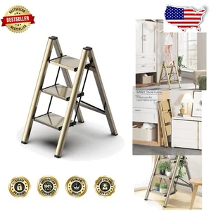 3-Step Aluminum Folding Ladder - Lightweight Gold Design, 330 lb Capacity - Picture 1 of 8