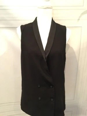 TOPSHOP BLAZER NEGRO Sin Mangas Chaleco Esmoquin Doble Pecho EE. UU. 4 Foto 1 de 4