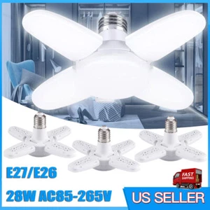 E27 LED Deformable 28W Workshop Light Garage Ceiling Bulb Fixture Folding Lamp - Picture 1 of 12