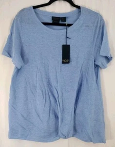 Rachel Rachel Roy 100 % Leinenschaufel Ausschnitt Damen atmungsaktiv kurzärmelig blau LG - Bild 1 von 6