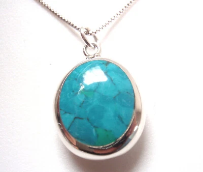 Reversible Mother of Pearl Simulated Turquoise 925 Sterling Silver Oval Pendant - Image 1 of 4
