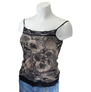 Maurices Y2k  Whimsigoth Camisole Top Womens Large Brown Roses Flowers Lace Trim - Picture 1 of 23