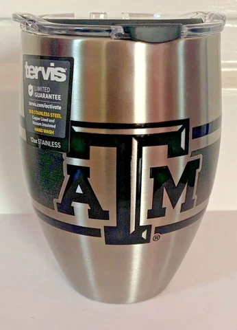 Wine Tumbler Tervis Texas a&M Aggies  Black Stripe Stainless Steel  12oz Cover