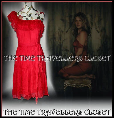 Nuevo con etiquetas Vestido Kate Moss Topshop Raro Rojo Chifón Un Hombro con Volantes Reino Unido 12 40 £240 Foto 1 de 4