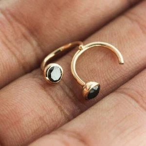 14K Gold Black VS/F-G Diamond Hoop Cuff Earrings-Valentine's Day - Picture 1 of 11