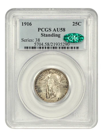 1916 Standing Liberty 25c PCGS/CAC AU58 Cover