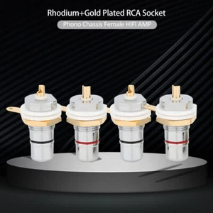 4x Rhodium RCA Socket Phono Cinch Buchse Hi-Fi Audio Amp Binding Post - Picture 1 of 6