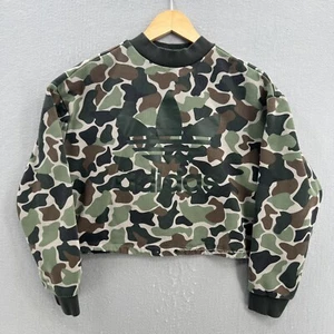 Sudadera Adidas Mujer Verde Camuflado Recortado Trébol Pullover Hechizo Talla LG - Imagen 1 de 9