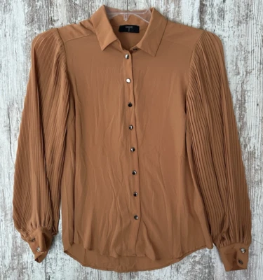 Blusa para mujer TAHARI talla S/M color Siena botón frontal plisada manga globo Foto 1 de 4
