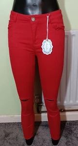 NUEVO Pantalones de mezclilla para mujer Anna Ellis de pierna recta, rojos - S - Imagen 1 de 7