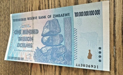 💎 AUTHENTIC 100 TRILLION ZIMBABWE DOLLAR, AA/2008, ERROR NOTE/MIS-CUT 💎 - Image 1 of 4