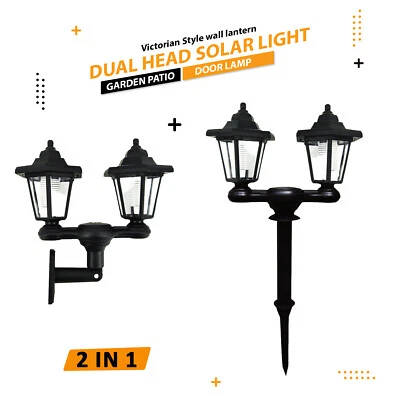 Dual Head LED Solar Powered Wall/Ground Lantern Light Outdoor Garden Patio Lamp - Image 1 of 4