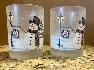 2 US House of Representatives Frosted Highball Drinking Glasses Holiday Snowman - Picture 1 of 8