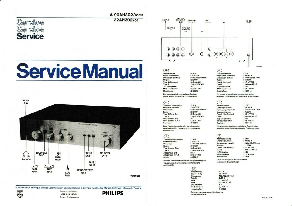 Manuale Di Servizio Per Philips 22 AH 302, 90 AH 302 - Immagine 1 di 1