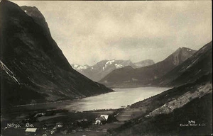 Cartolina Øie Norvegia Norvegia ~ 1930 lago villaggio acque paesaggio Liggende fiordo montagne - Foto 1 di 2