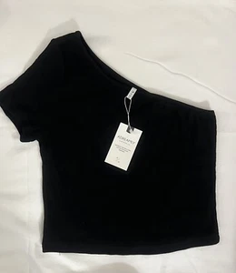 Adreamly One Shoulder Crop Shirt, Black, Size Large - Picture 1 of 3