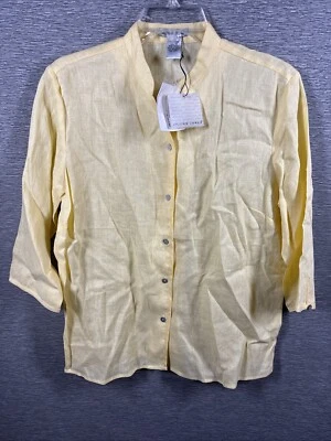 Jillian Jones Woman's 3/4 100% Linen Sleeve Shirt Blouse Yellow Size M - NEW - - Image 1 of 4