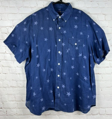 Polo Ralph Lauren Men’s Button Down Linen Shirt Short Sleeve Star Print Size XL - Image 1 of 4