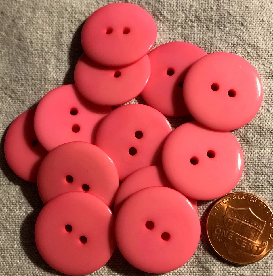 12 Shiny Pink Plastic Sew-through 2-hole Buttons 7/8" 23mm Lot # 4245 - Image 1 of 1