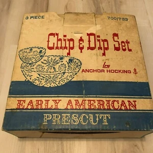 Anchor Hocking Early American Prescut Chip & Dip Set Original Box NOS - Picture 1 of 7